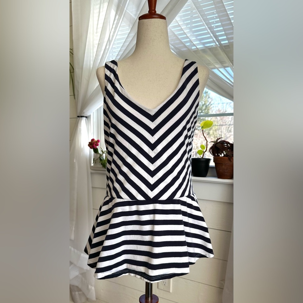 Express Navy/White Peplum Tank Top 
Size: Large